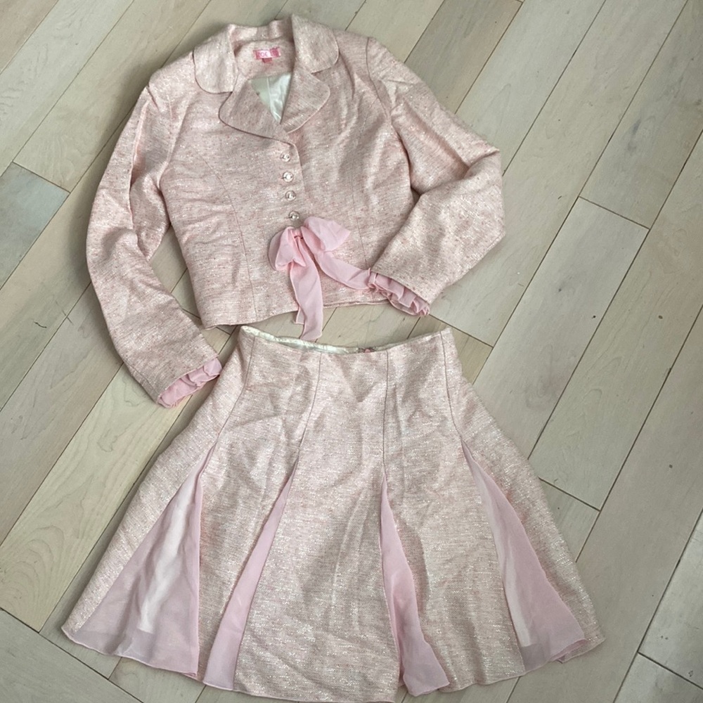 Zoe girls silk pink blazer jacket skirt suit set 12